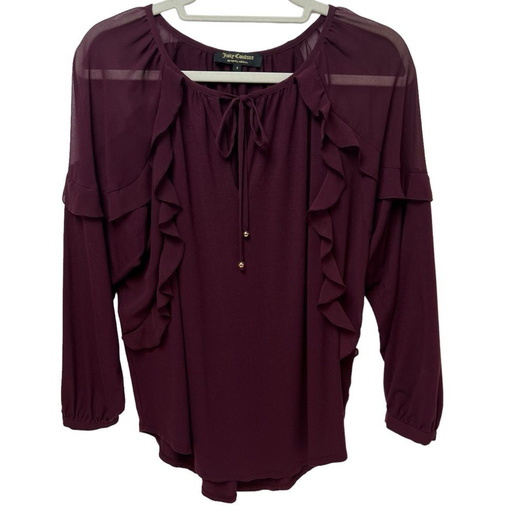 Juicy Couture Burgundy Long Sleeve Dressy Keyhole Blouse Size S
